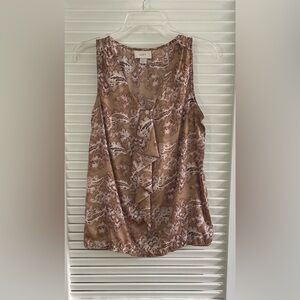 LOFT Brown and Tan Sleeveless Ruffled Tie Front Blouse